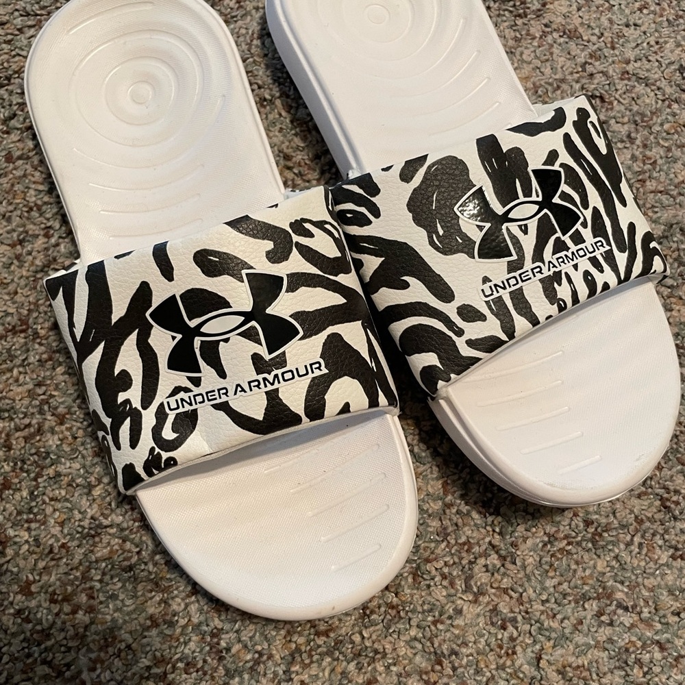 Under Armour White and Black Slide Sandals